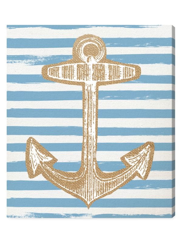 Oliver Gal Nautical Anchor Stripes Wall Art Canvas Print